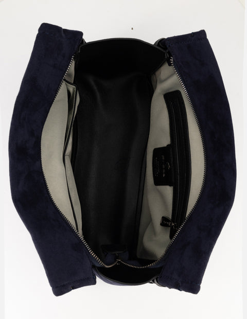 Bolso hombro azul de mujer ante vegano Pd con cadena plateada