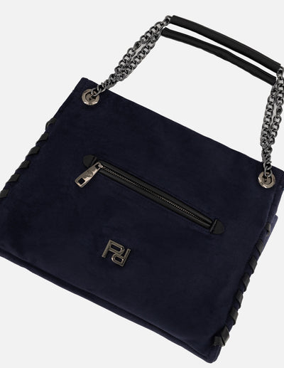 Bolso hombro azul de mujer ante vegano Pd con cadena plateada