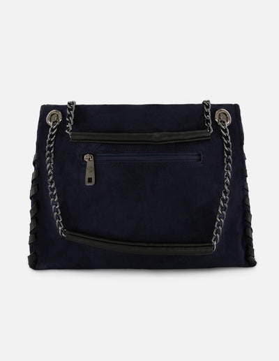 Bolso hombro azul de mujer ante vegano Pd con cadena plateada