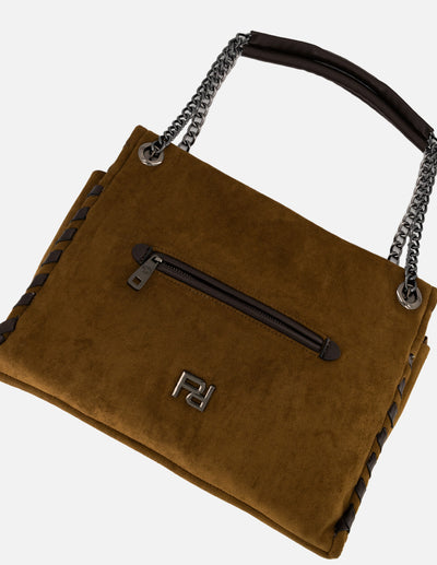 Bolso hombro de mujer café ante vegano Pd con cadena plateada