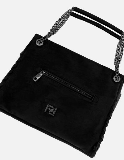 Bolso hombro de mujer negro ante vegano Pd con cadena plateada