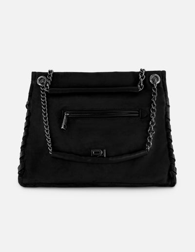Bolso hombro de mujer negro ante vegano Pd con cadena plateada