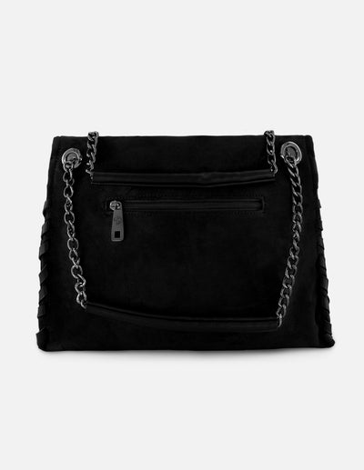 Bolso hombro de mujer negro ante vegano Pd con cadena plateada