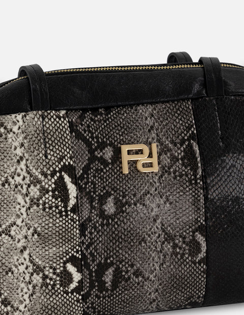Bolso de hombro negro piel vegana con grabado tipo serpiente