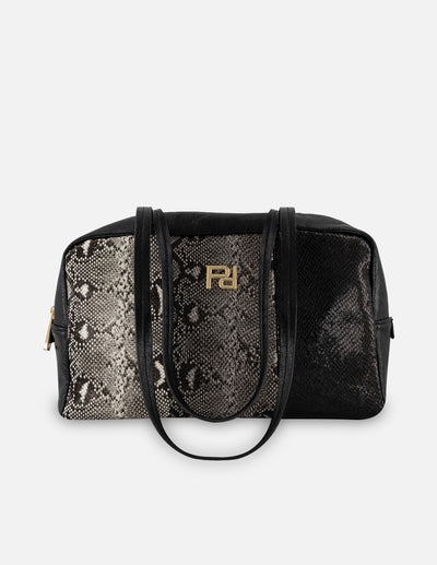Bolso de hombro negro piel vegana con grabado tipo serpiente