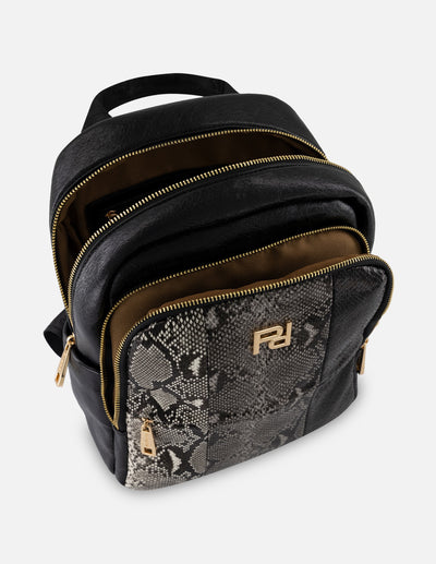 Mochila negro piel vegana tipo serpiente para mujer con grabado