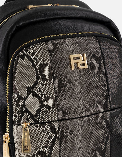 Mochila negro piel vegana tipo serpiente para mujer con grabado