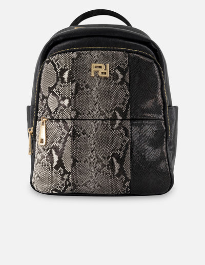 Mochila negro piel vegana tipo serpiente para mujer con grabado