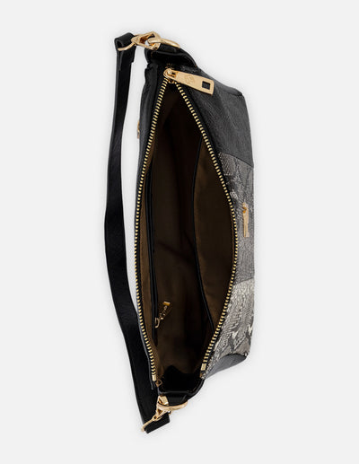 Bolso hombro negro piel vegana para mujer con grabado serpiente