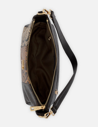 Bolso hombro café piel vegana para mujer con grabado serpiente