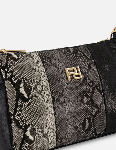 Bolso hombro negro piel vegana para mujer con grabado serpiente