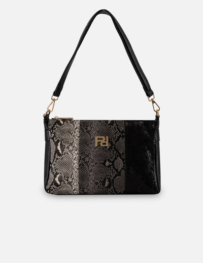 Bolso hombro negro piel vegana para mujer con grabado serpiente