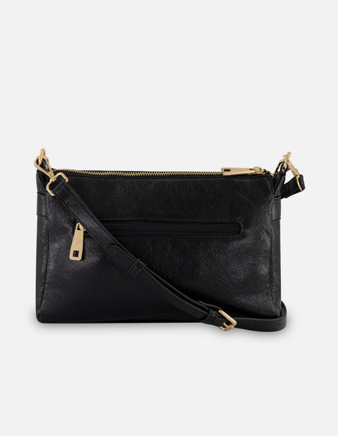 Bolso hombro negro piel vegana para mujer con grabado serpiente
