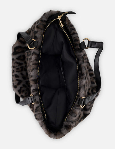Tote gris pelo sintético para mujer con animal print