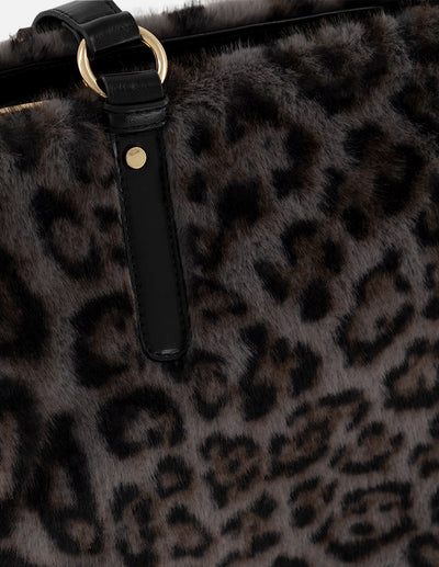 Tote gris pelo sintético para mujer con animal print