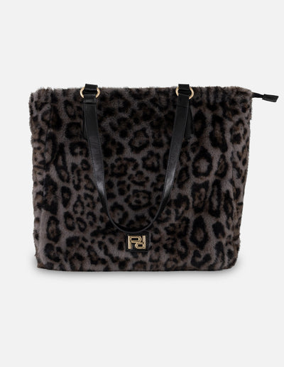 Tote gris pelo sintético para mujer con animal print