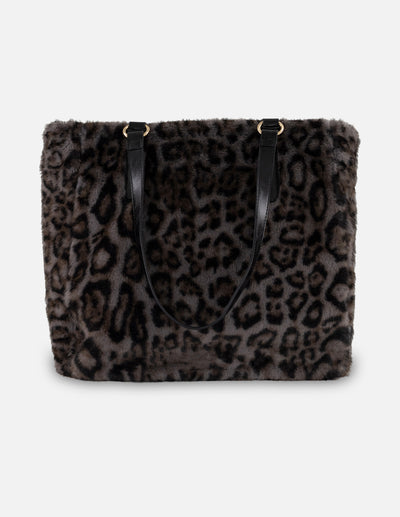 Tote gris pelo sintético para mujer con animal print