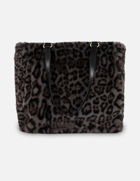 Tote gris pelo sintético para mujer con animal print