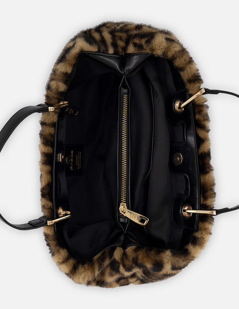 Bolso de mano cuero pelo sintético para mujer con animal print