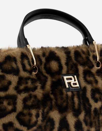Bolso de mano cuero pelo sintético para mujer con animal print
