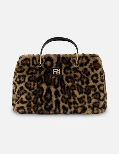 Bolso de mano cuero pelo sintético para mujer con animal print