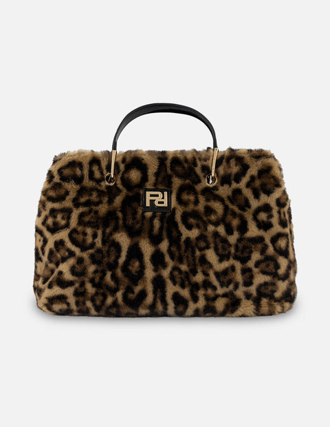 Bolso de mano cuero pelo sintético para mujer con animal print