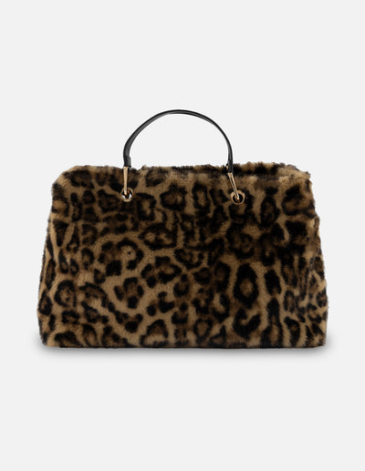 Bolso de mano cuero pelo sintético para mujer con animal print