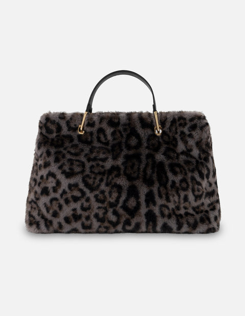 Bolso de mano gris pelo sintético para mujer con animal print