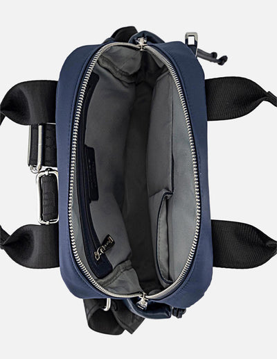 Mochila azul en nylon y piel vegana para mujer