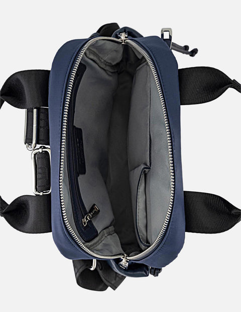 Mochila azul en nylon y piel vegana para mujer