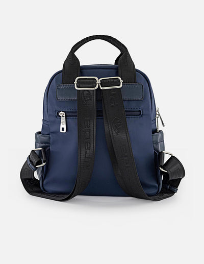 Mochila azul en nylon y piel vegana para mujer