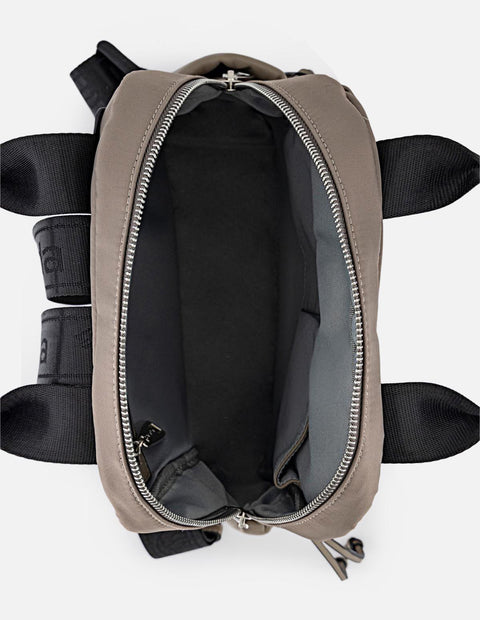 Mochila beige en nylon y piel vegana para mujer