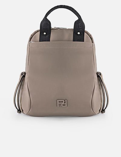 Mochila beige en nylon y piel vegana para mujer