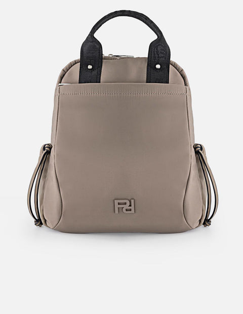 Mochila beige en nylon y piel vegana para mujer