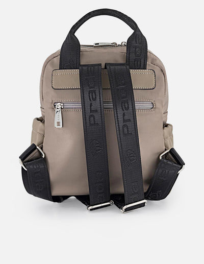 Mochila beige en nylon y piel vegana para mujer