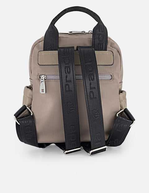 Mochila beige en nylon y piel vegana para mujer