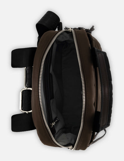 Mochila nylon y piel vegana café para mujer