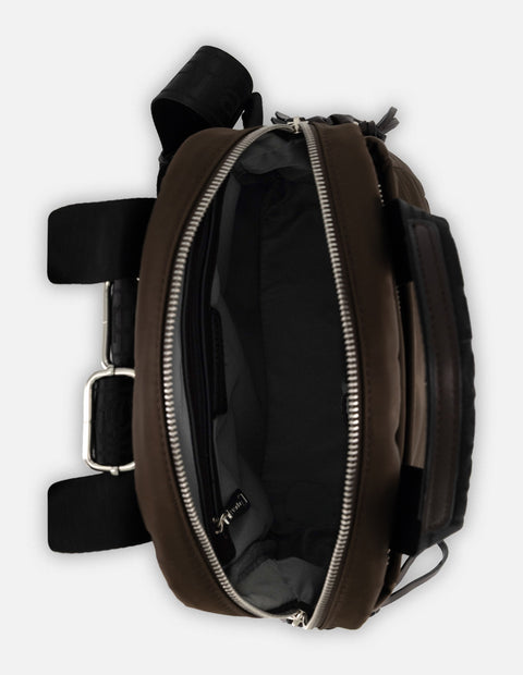 Mochila nylon y piel vegana café para mujer