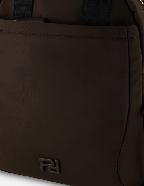 Mochila nylon y piel vegana café para mujer