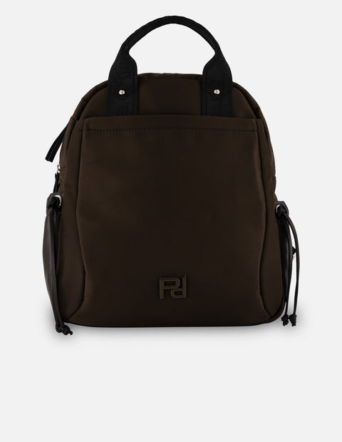 Mochila nylon y piel vegana café para mujer