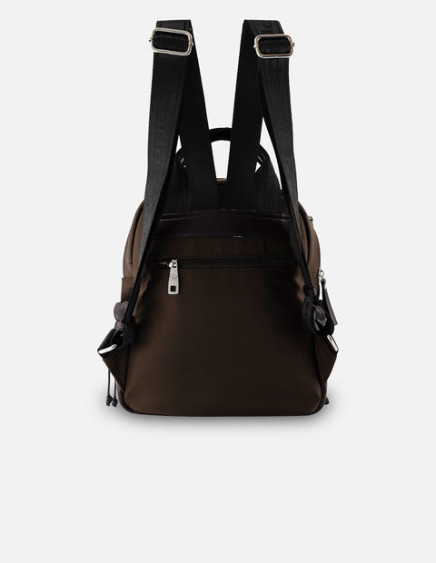 Mochila nylon y piel vegana café para mujer