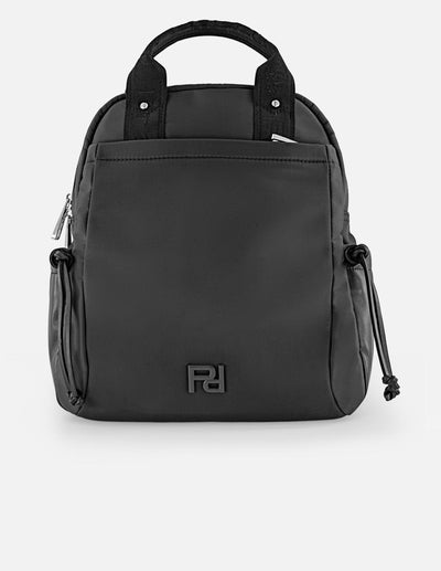 Mochila negra en nylon y piel vegana para mujer