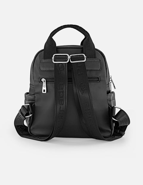 Mochila negra en nylon y piel vegana para mujer