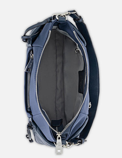 Bolso azul de hombro en nylon y piel vegana para mujer