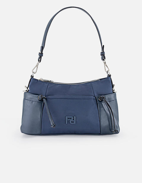 Bolso azul de hombro en nylon y piel vegana para mujer
