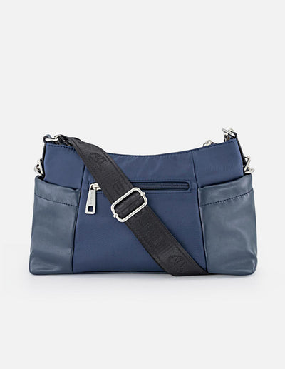 Bolso azul de hombro en nylon y piel vegana para mujer