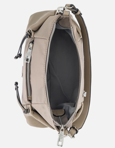 Bolso beige de hombro en nylon y piel vegana