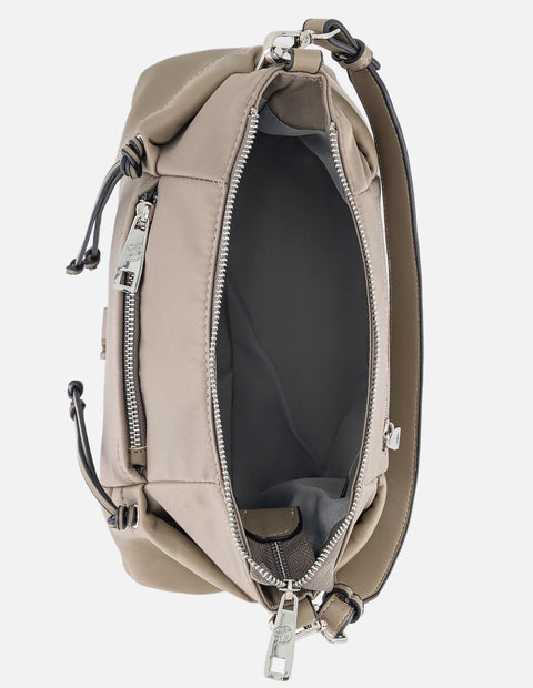 Bolso beige de hombro en nylon y piel vegana