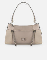 Bolso beige de hombro en nylon y piel vegana