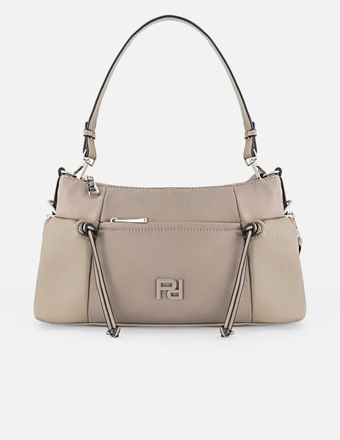 Bolso beige de hombro en nylon y piel vegana